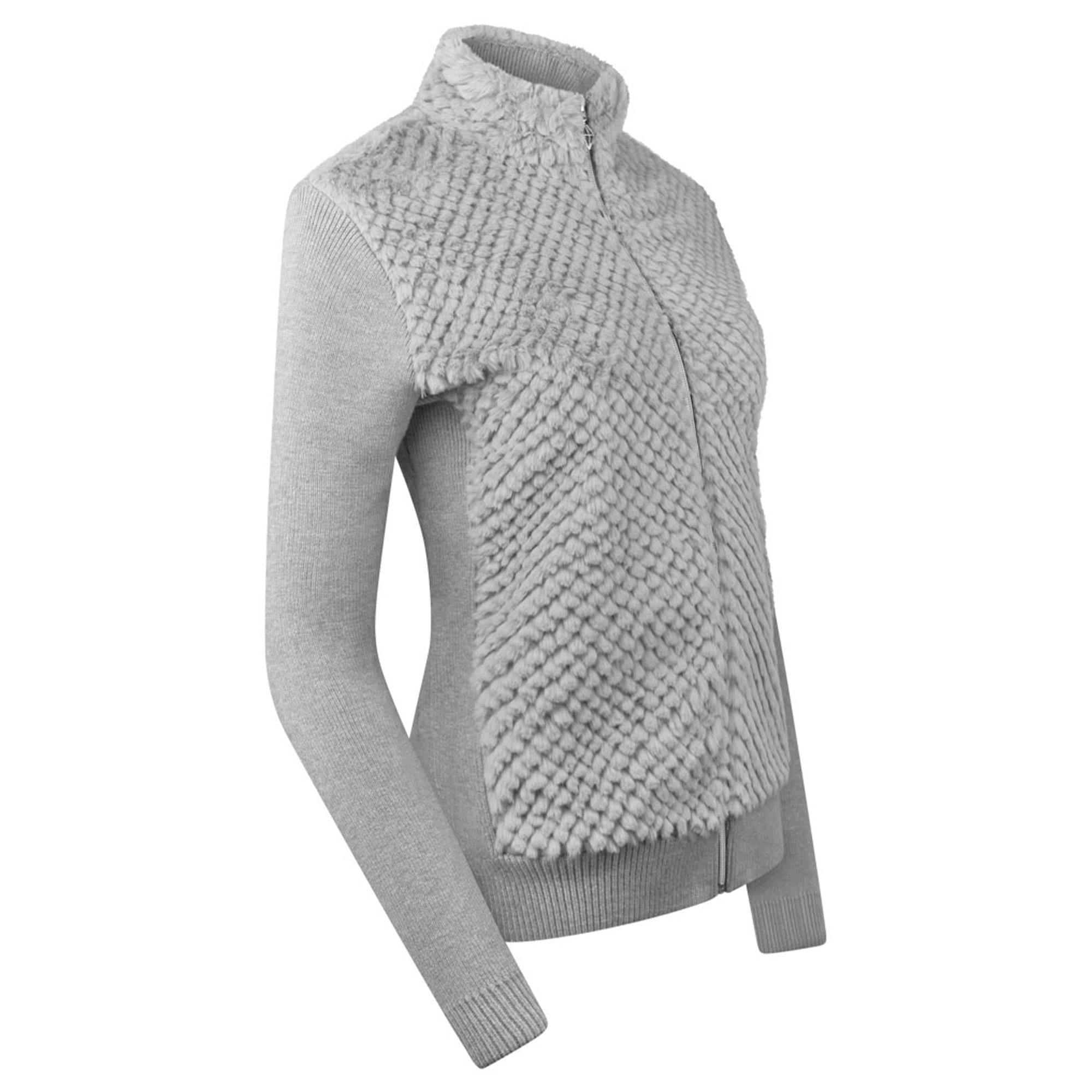 Pure Golf Ellisa Knitted Faux Fir Front Ladies Golf Mid Layer Pale Grey